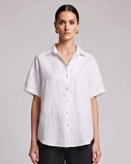 LARA WHITE WOMENS RELAXED LINEN SHIRT