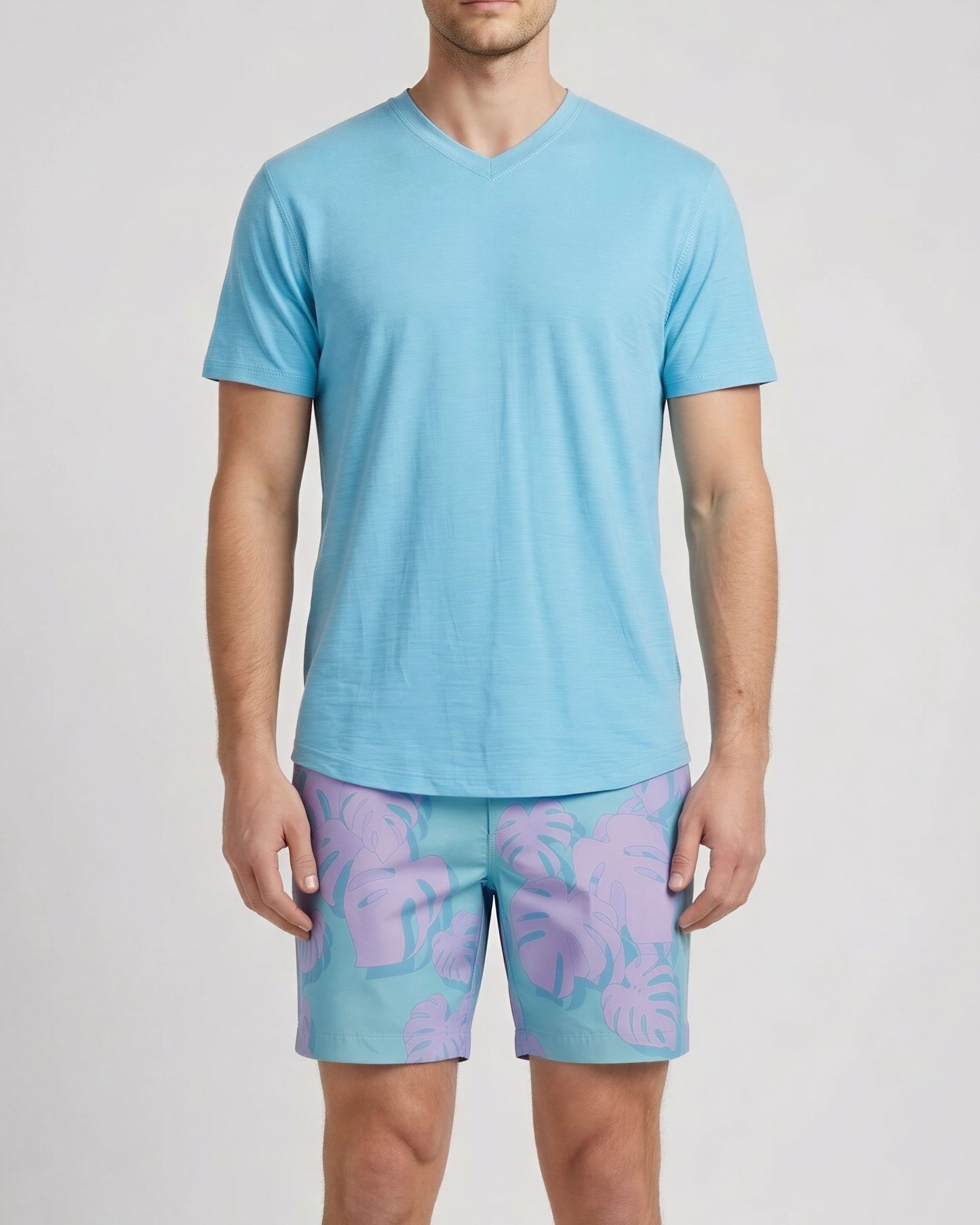EDWARD MONSTERA FLORAL TEAL MENS FLAT FRONT SHORT