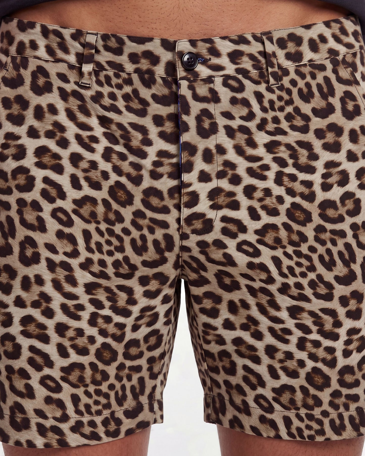 EDWARD LEOPARD BROWN MENS FLAT FRONT SHORT