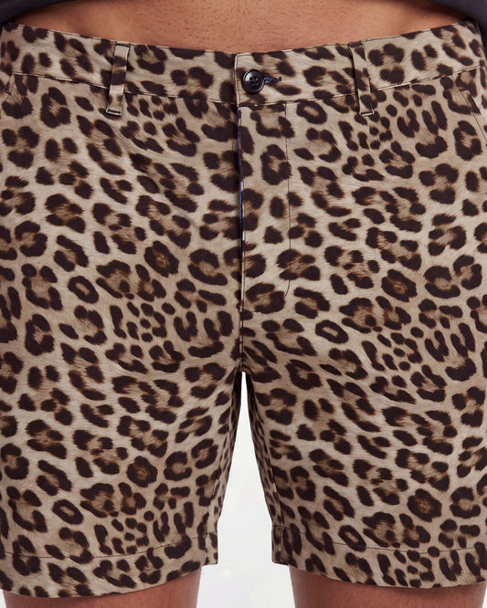 EDWARD LEOPARD BROWN MENS FLAT FRONT SHORT