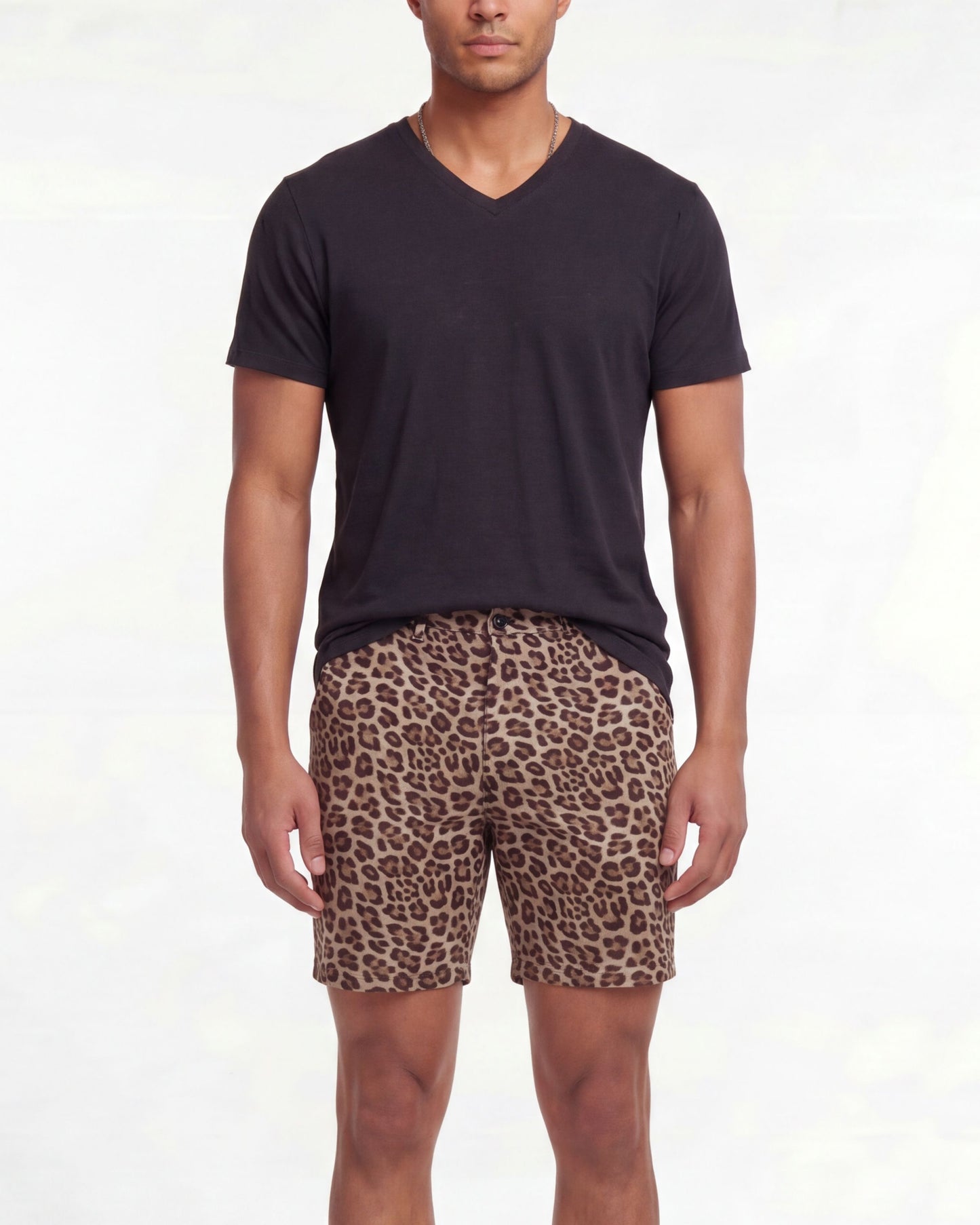 EDWARD LEOPARD BROWN MENS FLAT FRONT SHORT
