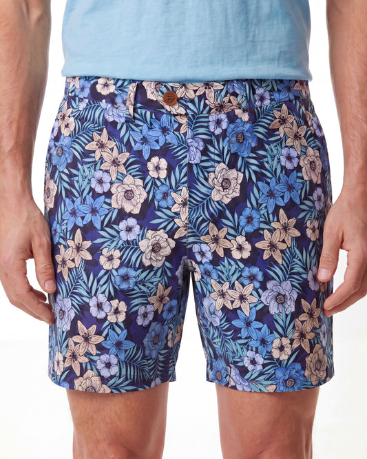 JOHN TROPICAL MIX NAVY MENS FLAT FRONT SHORT