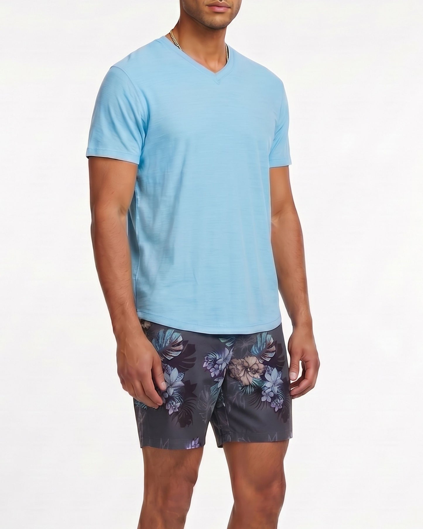 JOHN EXOTIC FLORAL BLACK MENS FLAT FRONT SHORT
