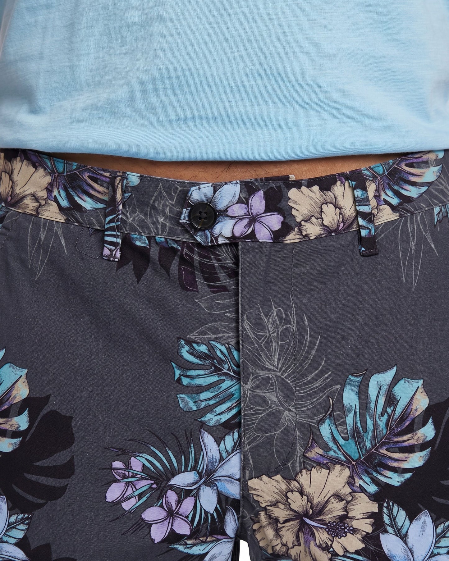 JOHN EXOTIC FLORAL BLACK MENS FLAT FRONT SHORT