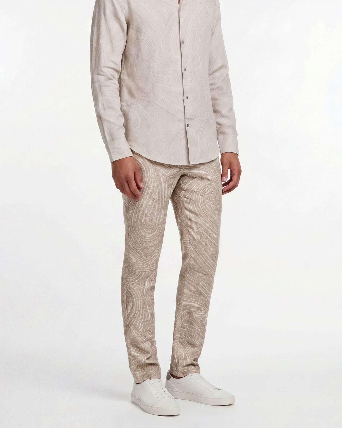 PAXTON WILD PAISLEY OXFORD TAILORED WOOL PANT - IVORY