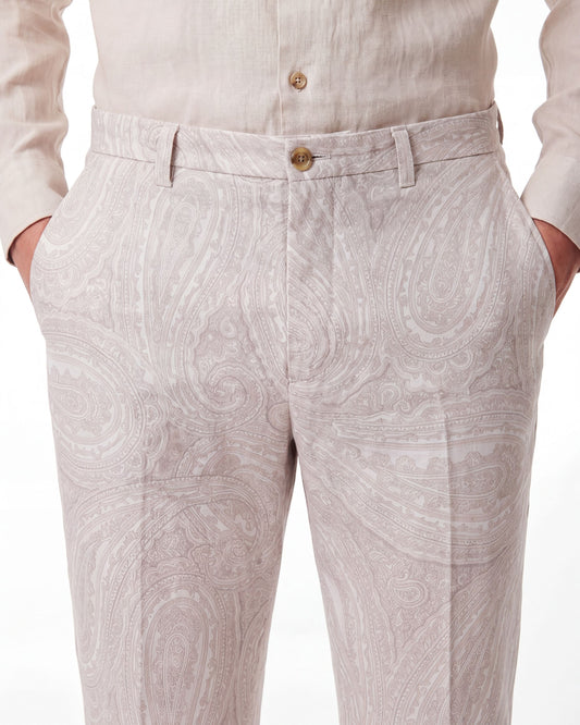 CASPIAN WILD PAISLEY OXFORD STRETCH COTTON CHINO PANT - IVORY