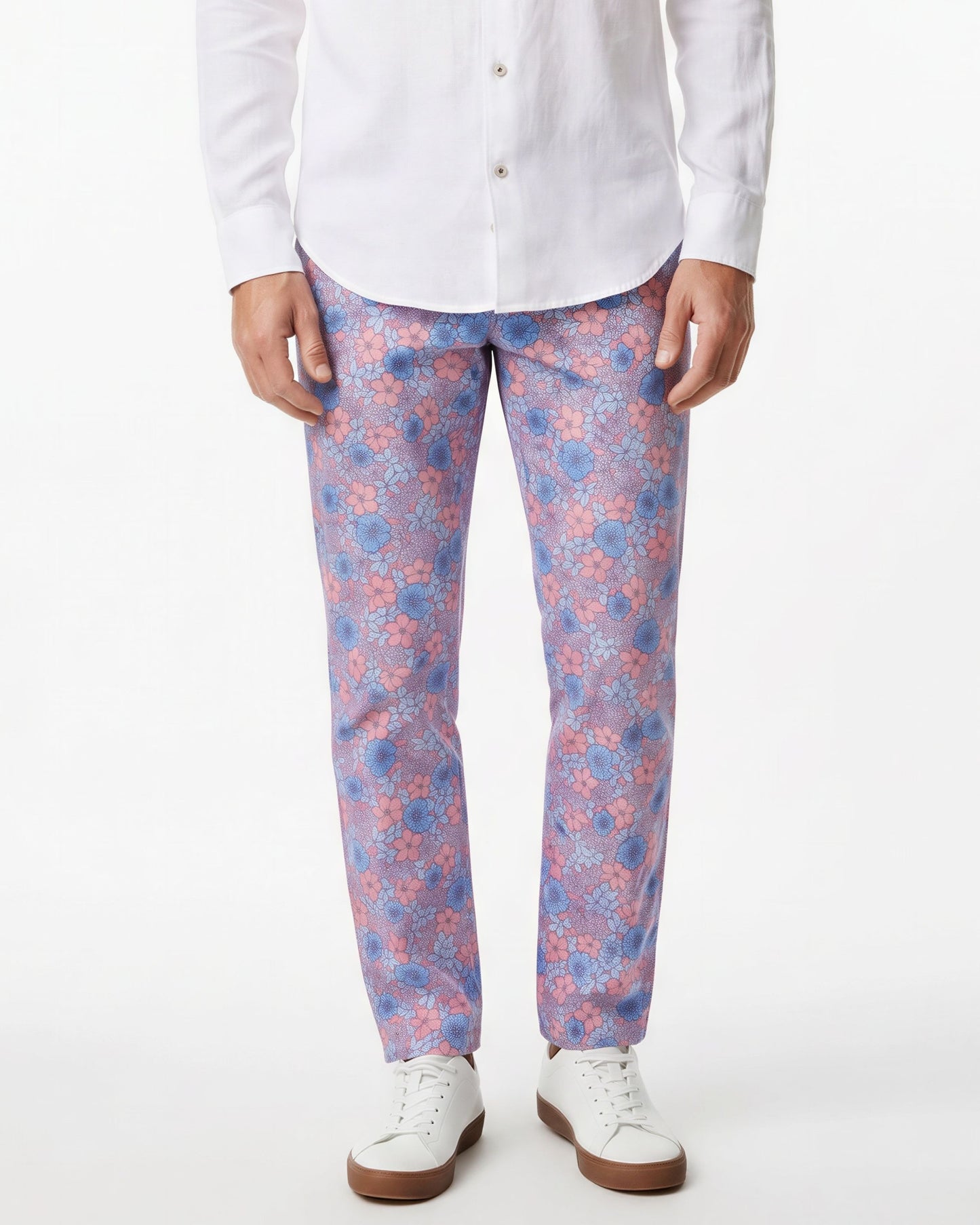 CASPIAN DENSE FLORAL STRETCH COTTON CHINO PANT - PINK