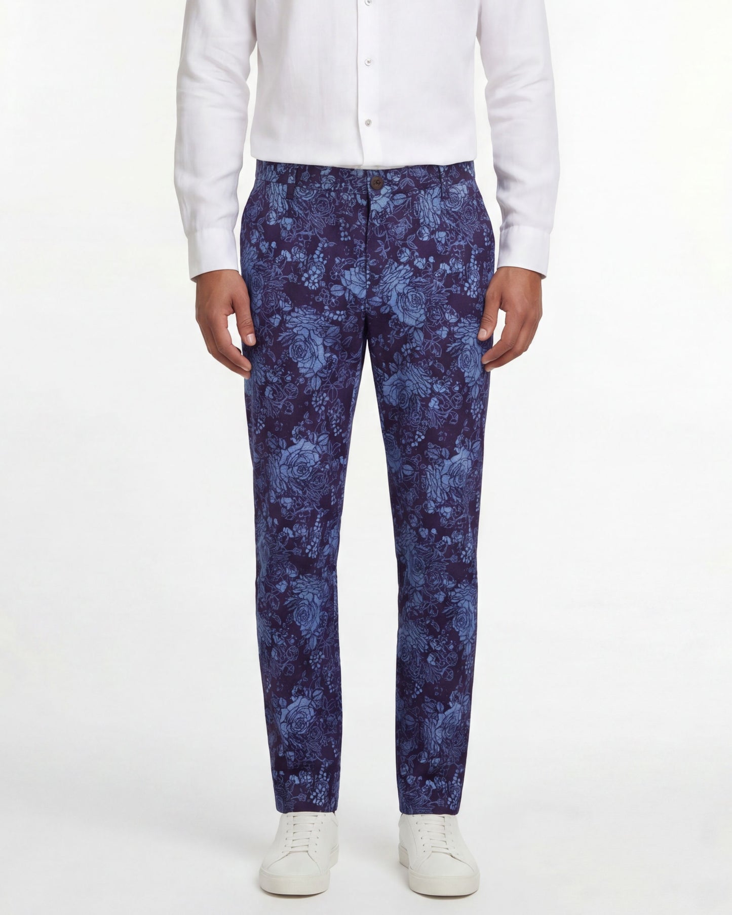 CASPIAN ROMA FLORAL STRETCH COTTON CHINO PANT - PLUM