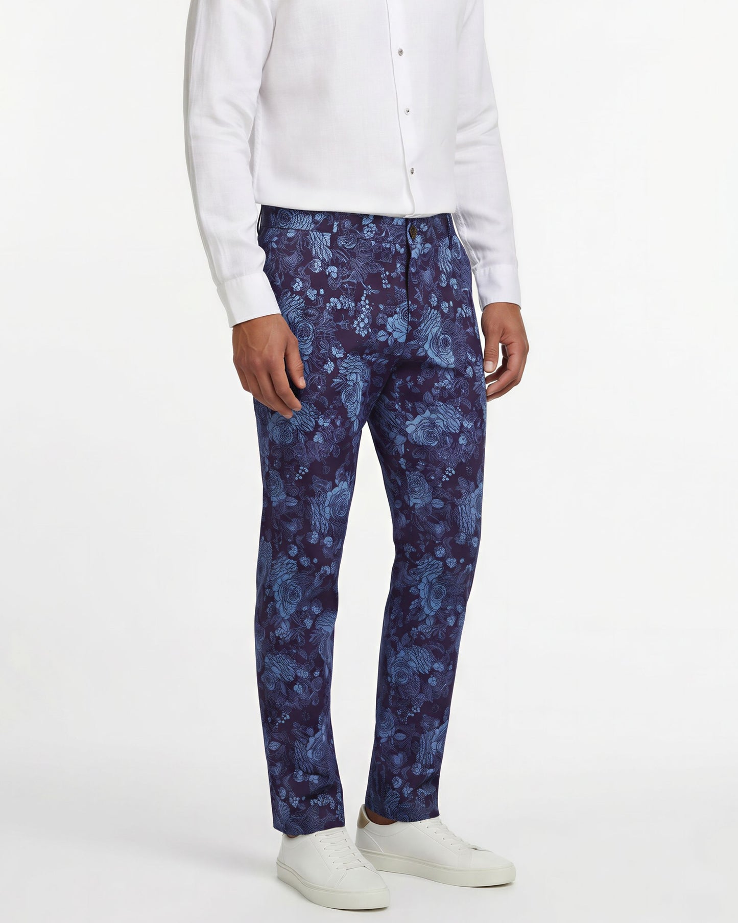 CASPIAN ROMA FLORAL STRETCH COTTON CHINO PANT - PLUM