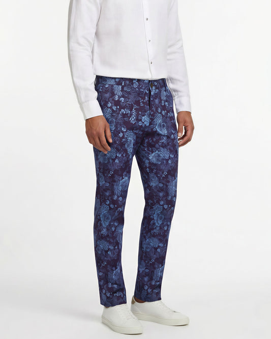 CASPIAN ROMA FLORAL STRETCH COTTON CHINO PANT - PLUM