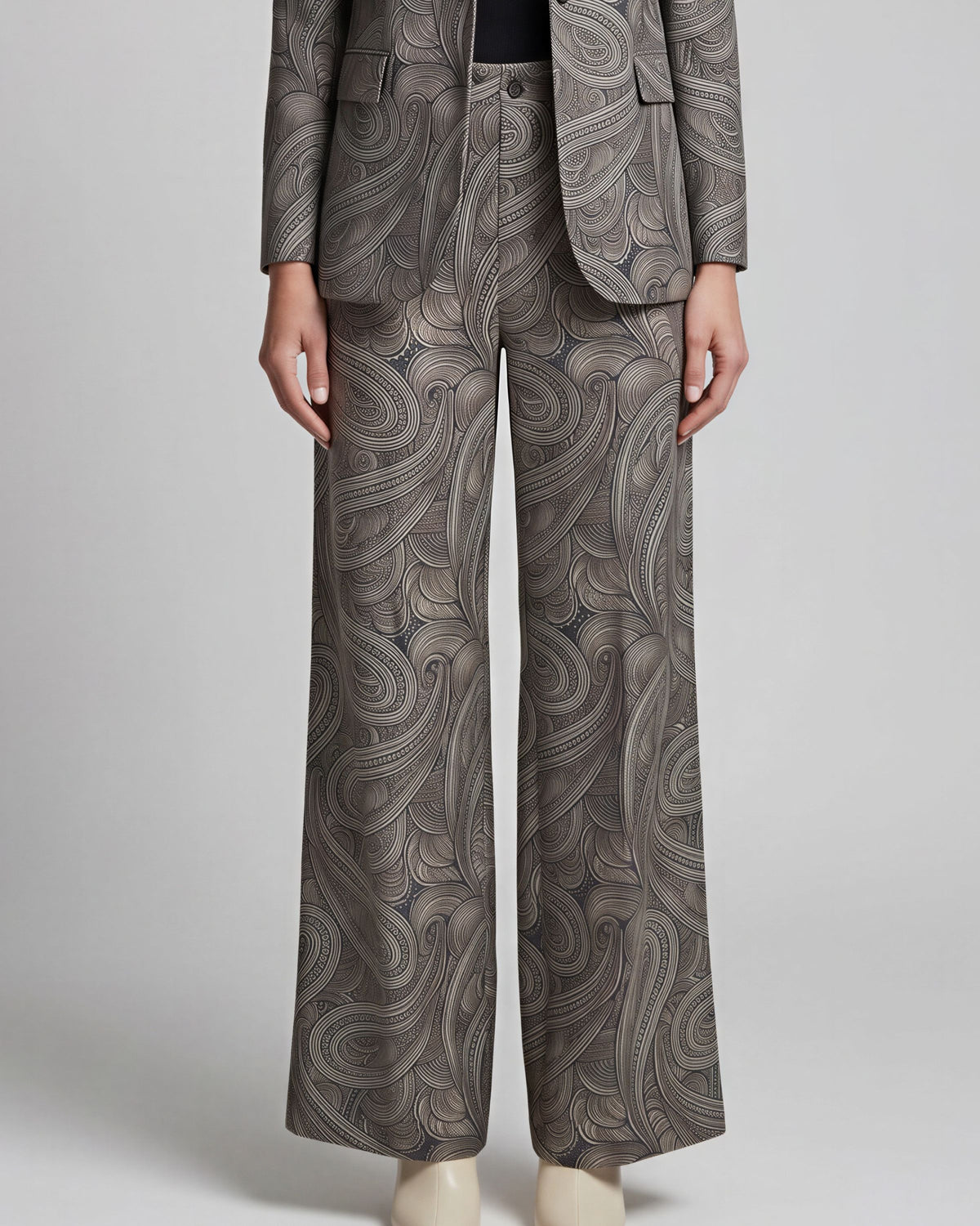 PHEOBE PAISLEY BADALONA SAGE WOMEN'S WOOL STRAIGHT-LEG PANT