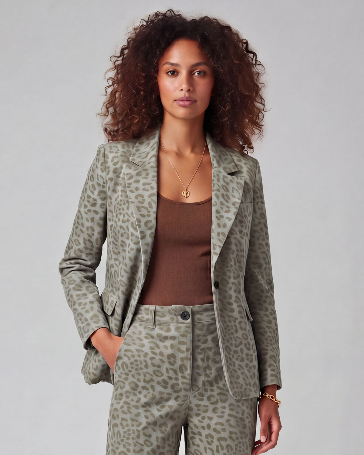 JOLENE LEOPARD SAGE WOMEN'S VELVET TAILORED JACKET