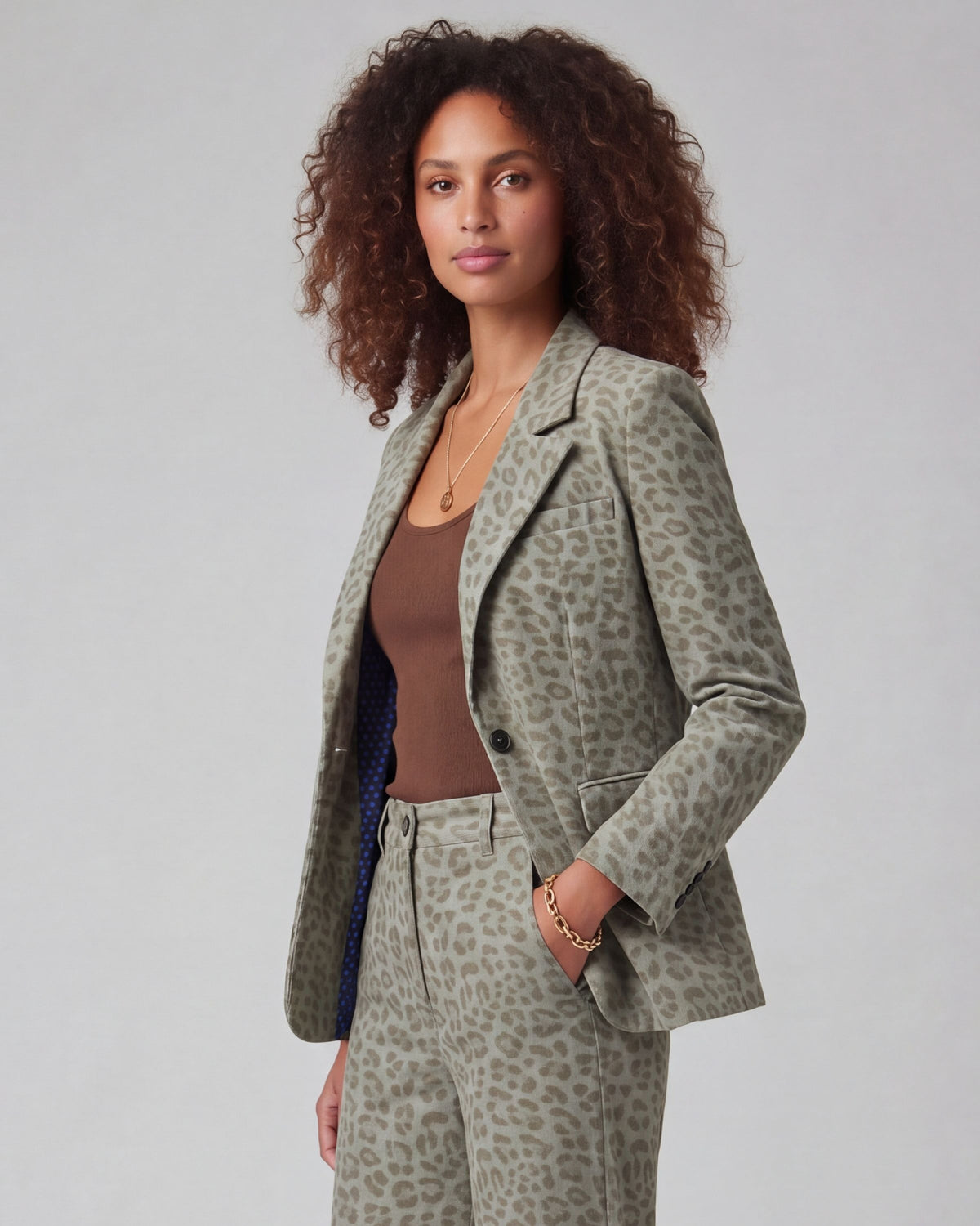 JOLENE LEOPARD SAGE WOMEN'S VELVET TAILORED JACKET