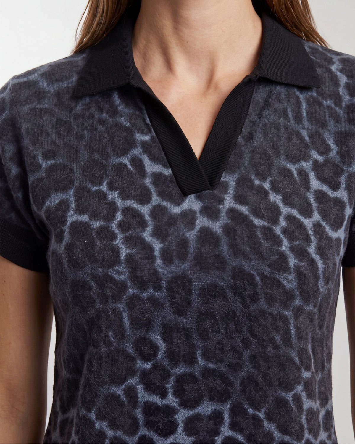 JESSICA LEOPARD SMOKE WOMEN'S MERINO SILK CASHMERE SWEATER POLO