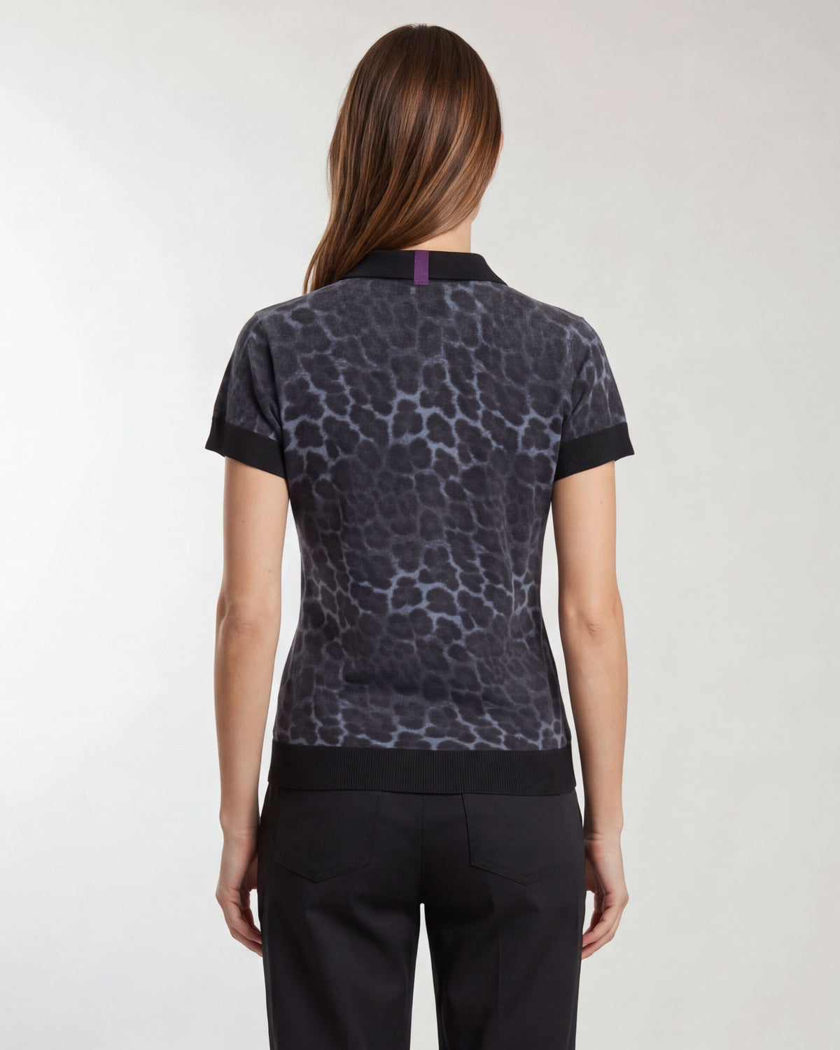 JESSICA LEOPARD SMOKE WOMEN'S MERINO SILK CASHMERE SWEATER POLO