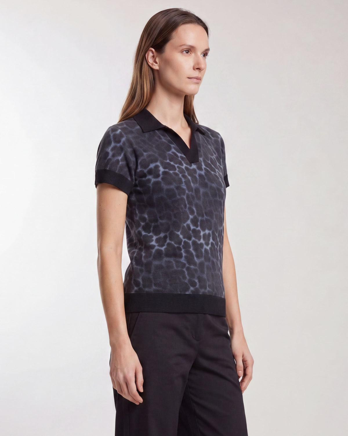 JESSICA LEOPARD SMOKE WOMEN'S MERINO SILK CASHMERE SWEATER POLO