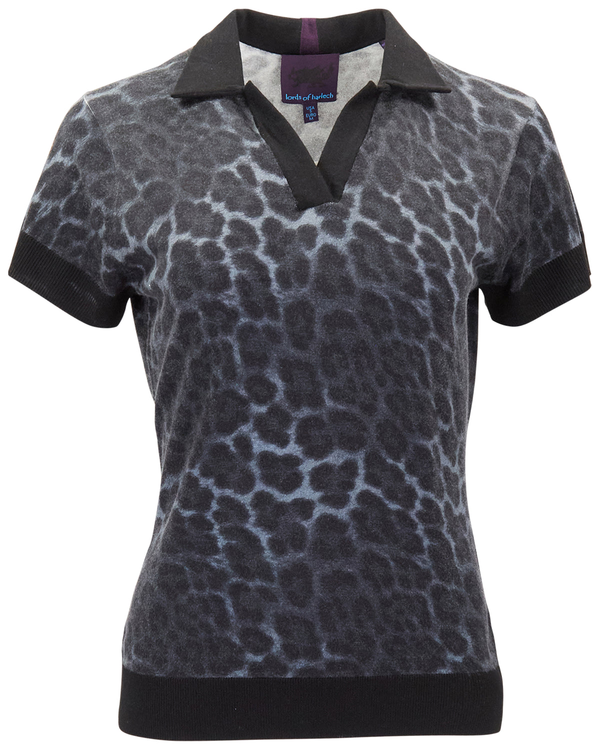 JESSICA LEOPARD SMOKE WOMEN'S MERINO SILK CASHMERE SWEATER POLO