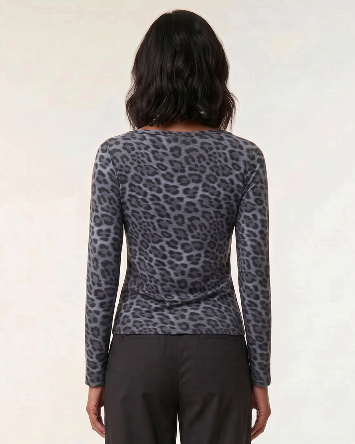 CARLY LEOPARD SMOKE WOMEN'S MERINO LONG-SLEEVE CREW-NECK TOP