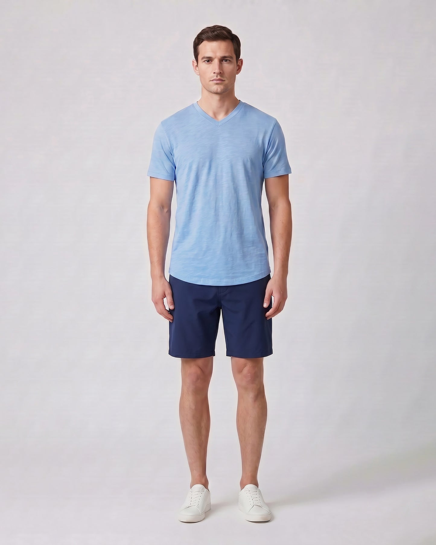 VICTOR V-NECK MERINO SHIRT IN BLUE
