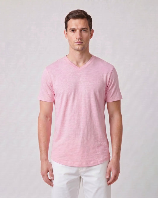 VICTOR V-NECK MERINO SHIRT IN PINK