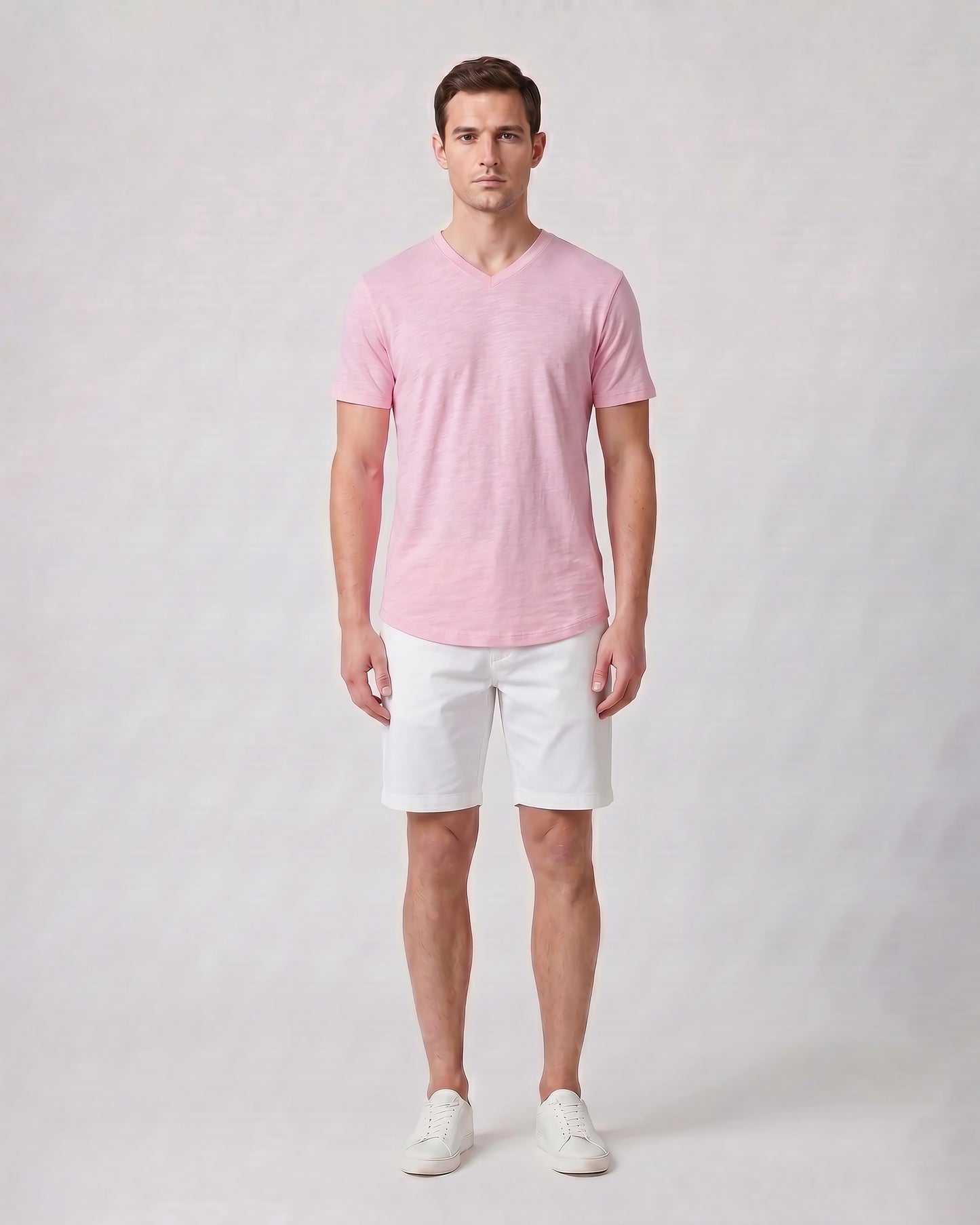 VICTOR V-NECK MERINO SHIRT IN PINK