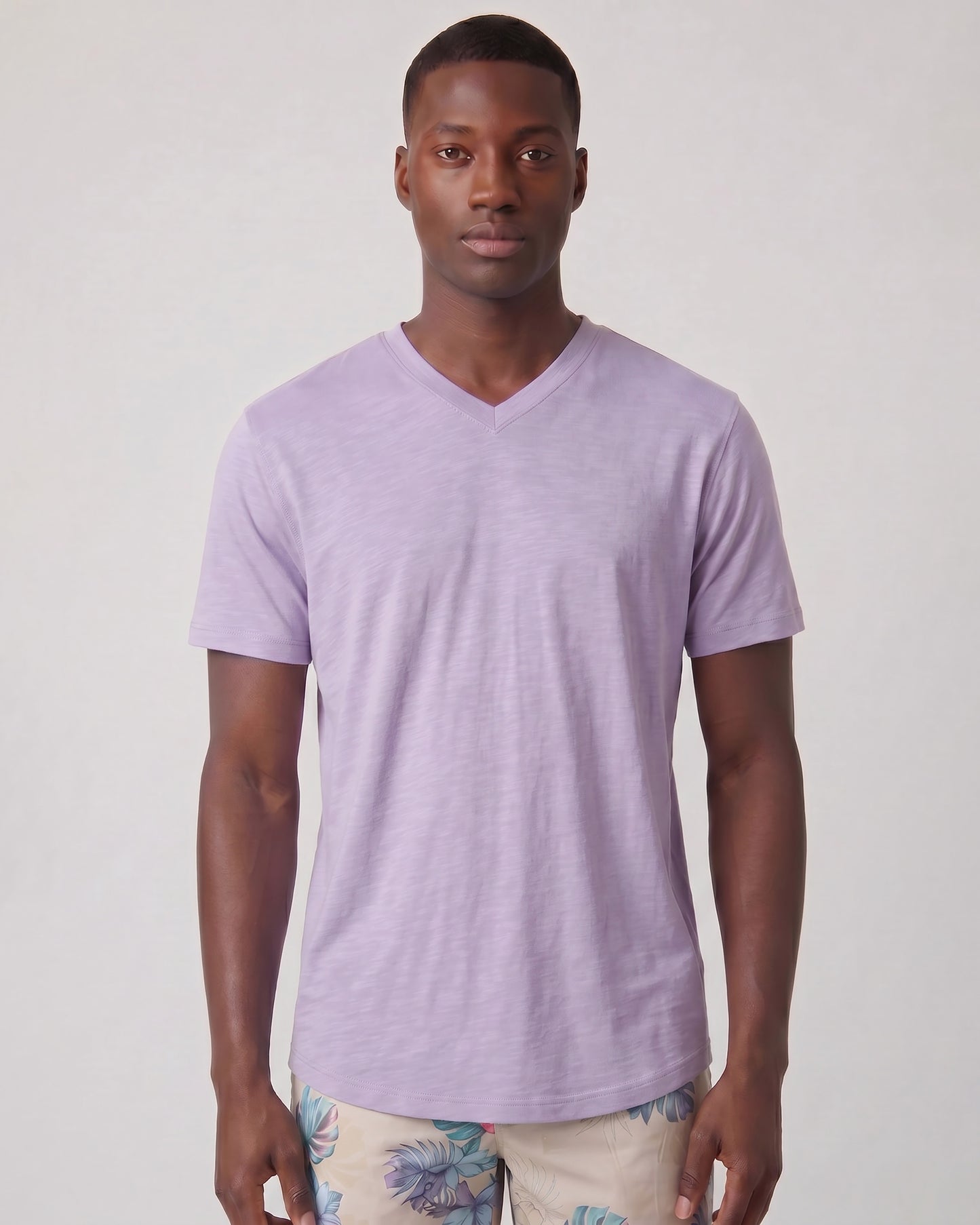 VICTOR V-NECK MERINO SHIRT IN LAVENDER