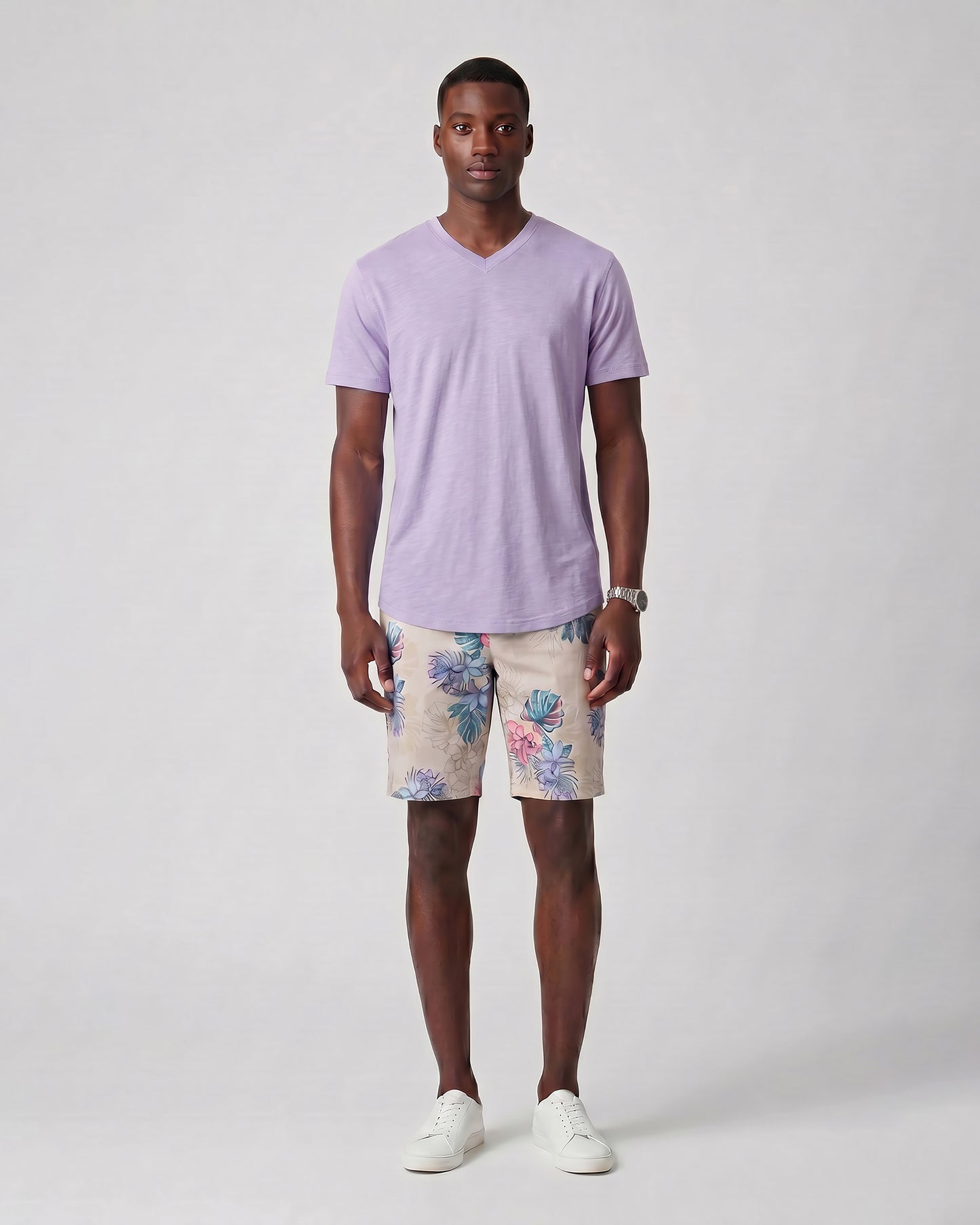 VICTOR V-NECK MERINO SHIRT IN LAVENDER