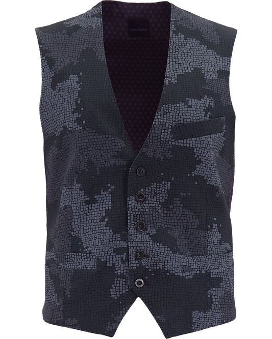 WESLEY CAMO MOSAIC TAILORED WOOL WAISTCOAT - COAL