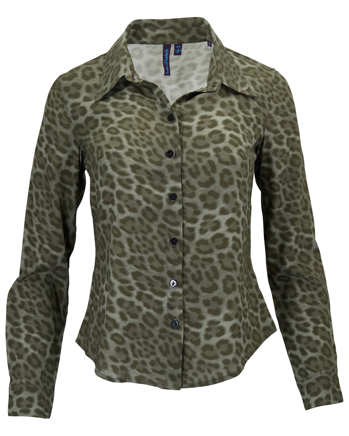 SUTTON LEOPARD SAGE WOMEN'S STRETCH SILK LONG-SLEEVE SHIRT