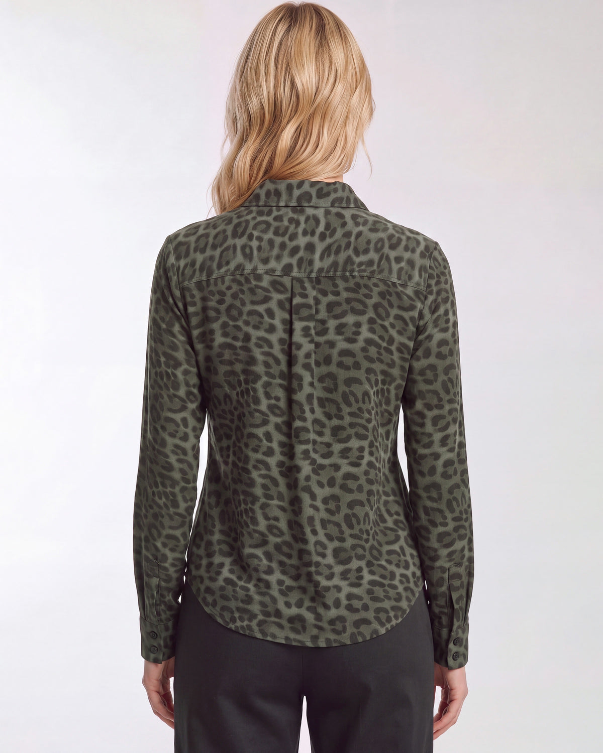 SUTTON LEOPARD SAGE WOMEN'S STRETCH SILK LONG-SLEEVE SHIRT
