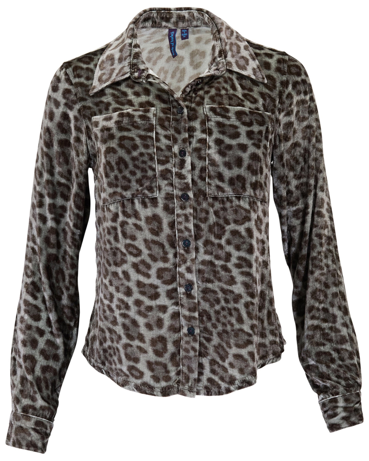 SYLVIA LEOPARD SAGE WOMEN'S VELVET LONG-SLEEVE SHIRT