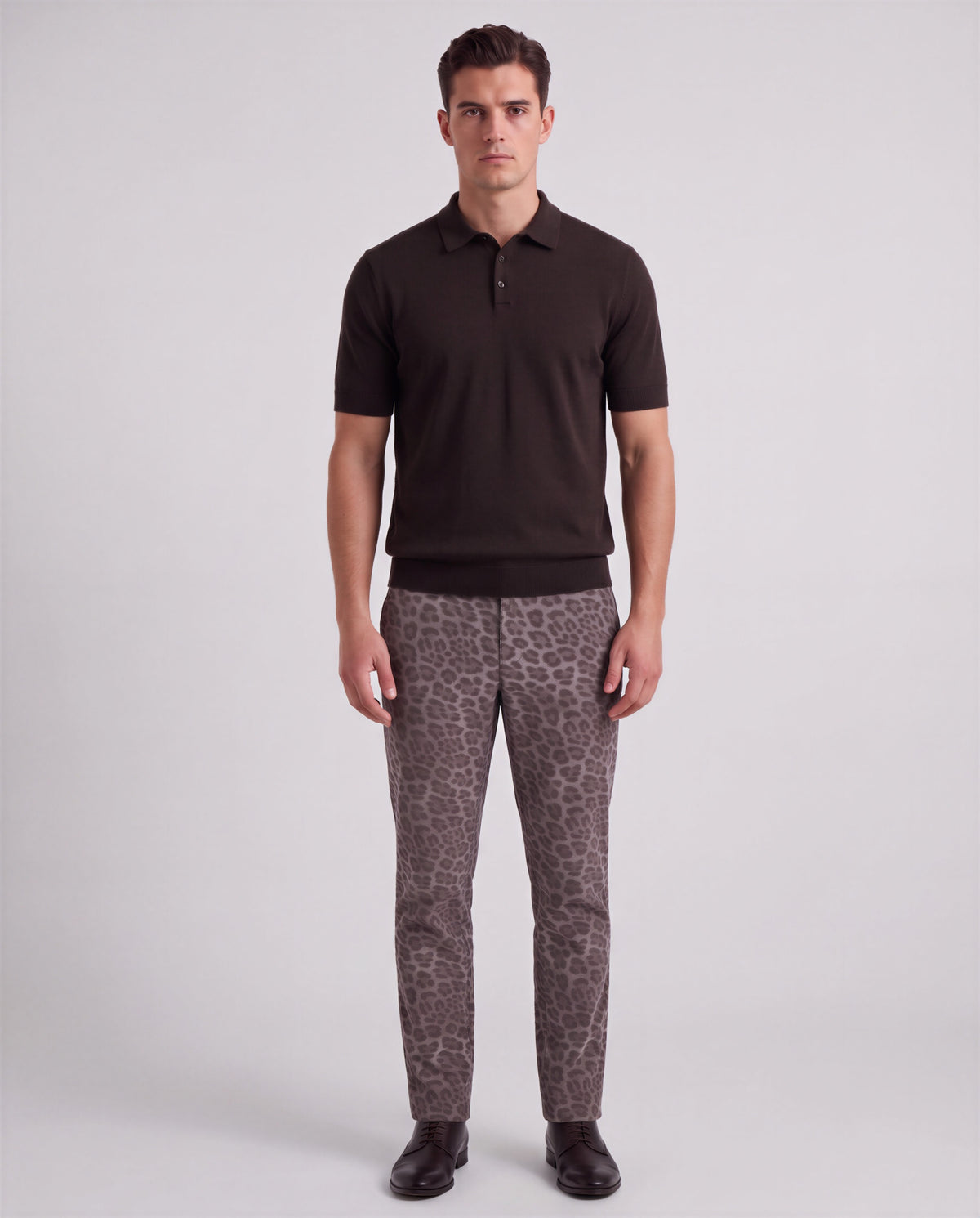 CLIFFORD LEOPARD BROWNIE MEN'S VELVET FLAT-FRONT PANT