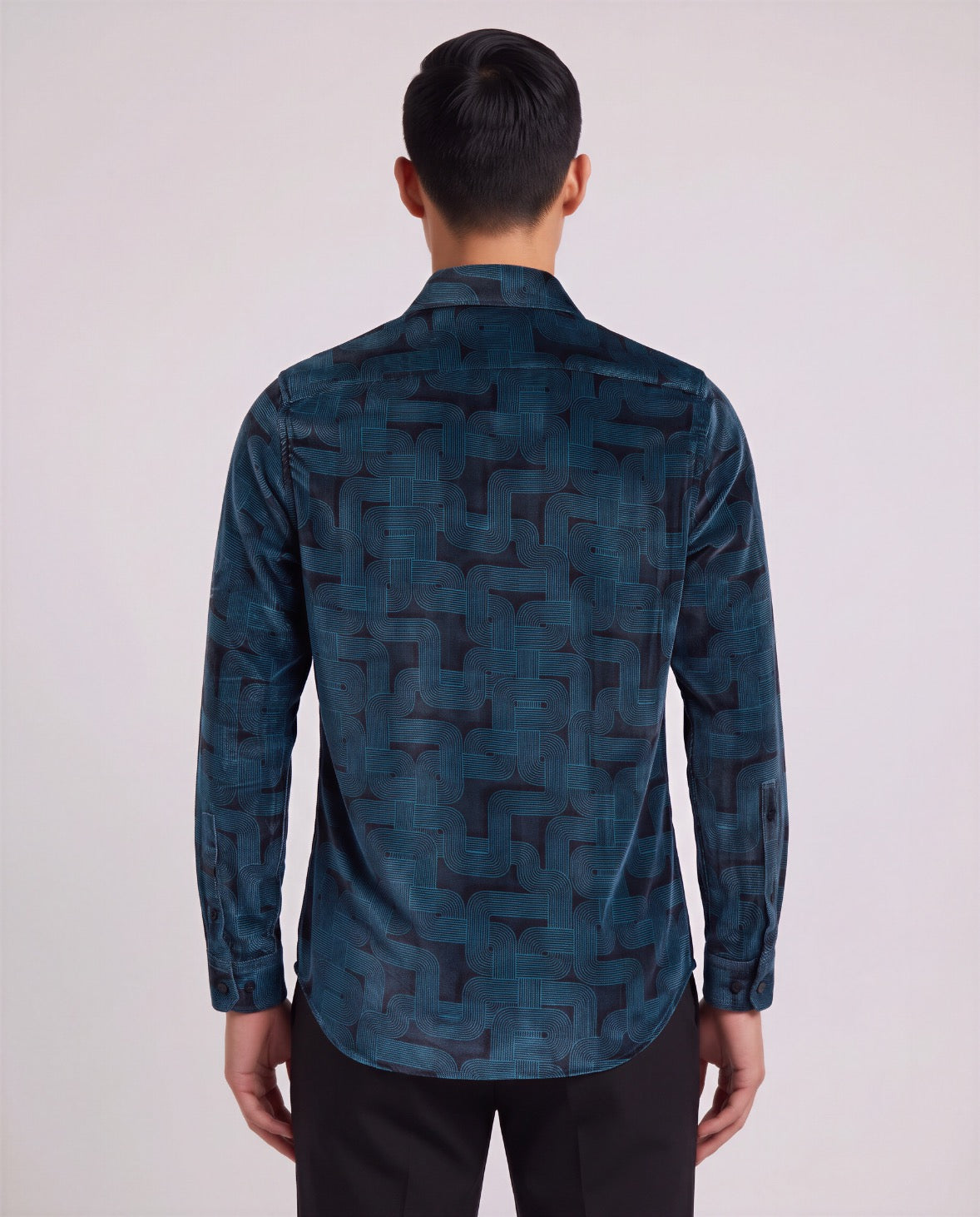 NED BLONS GEO BLACK MEN'S VELVET LONG-SLEEVE SHIRT