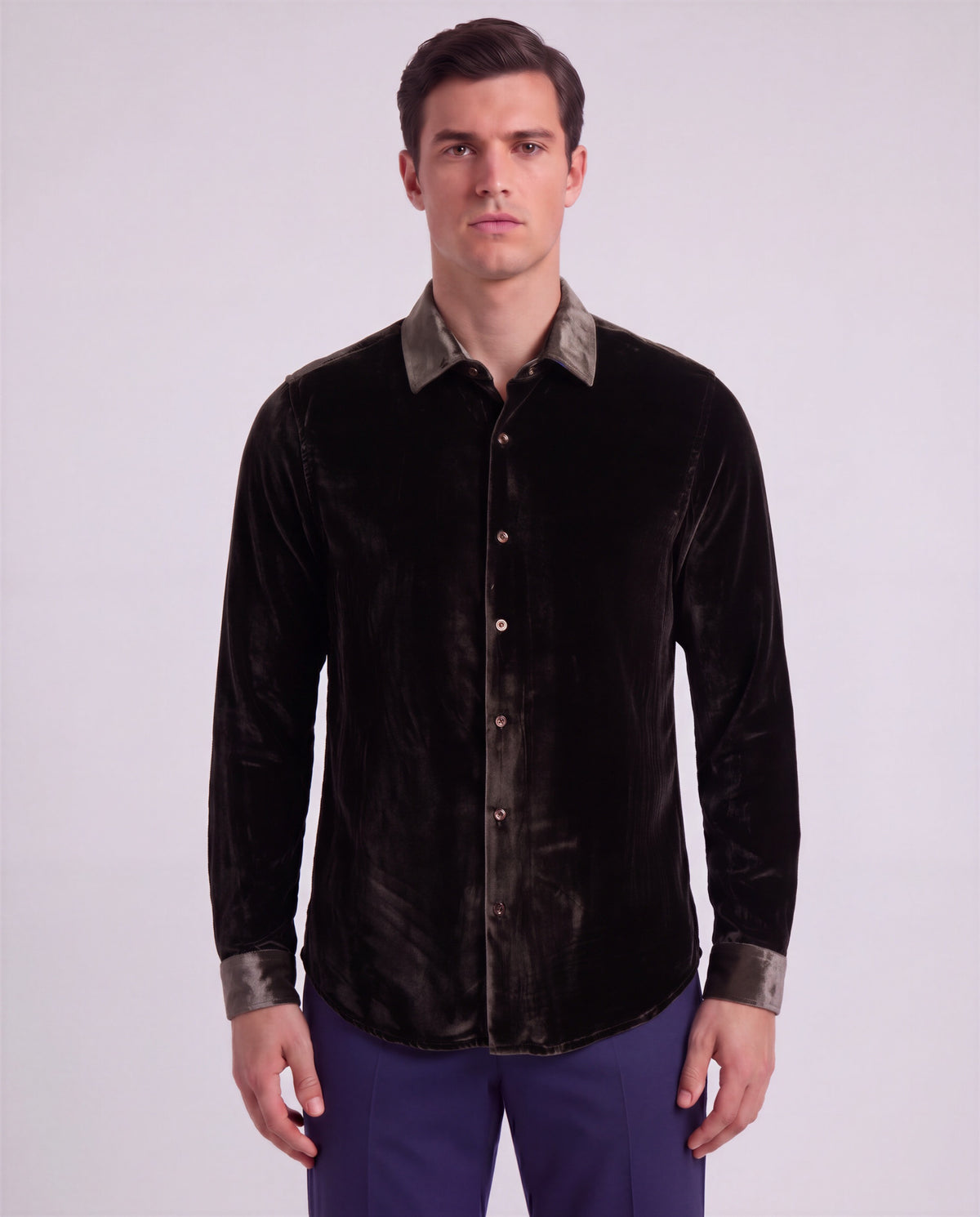 NED BROWNIE MEN'S VELVET LONG-SLEEVE SHIRT