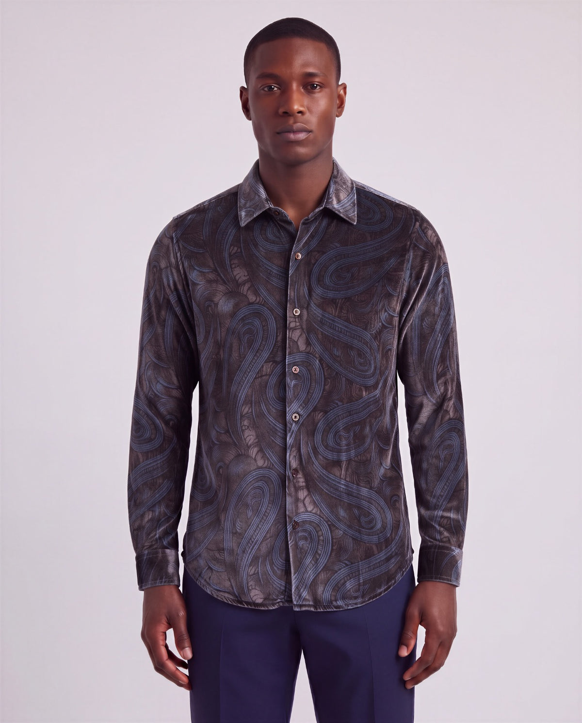 NED PAISLEY BADALONA BROWNIE MEN'S VELVET LONG-SLEEVE SHIRT