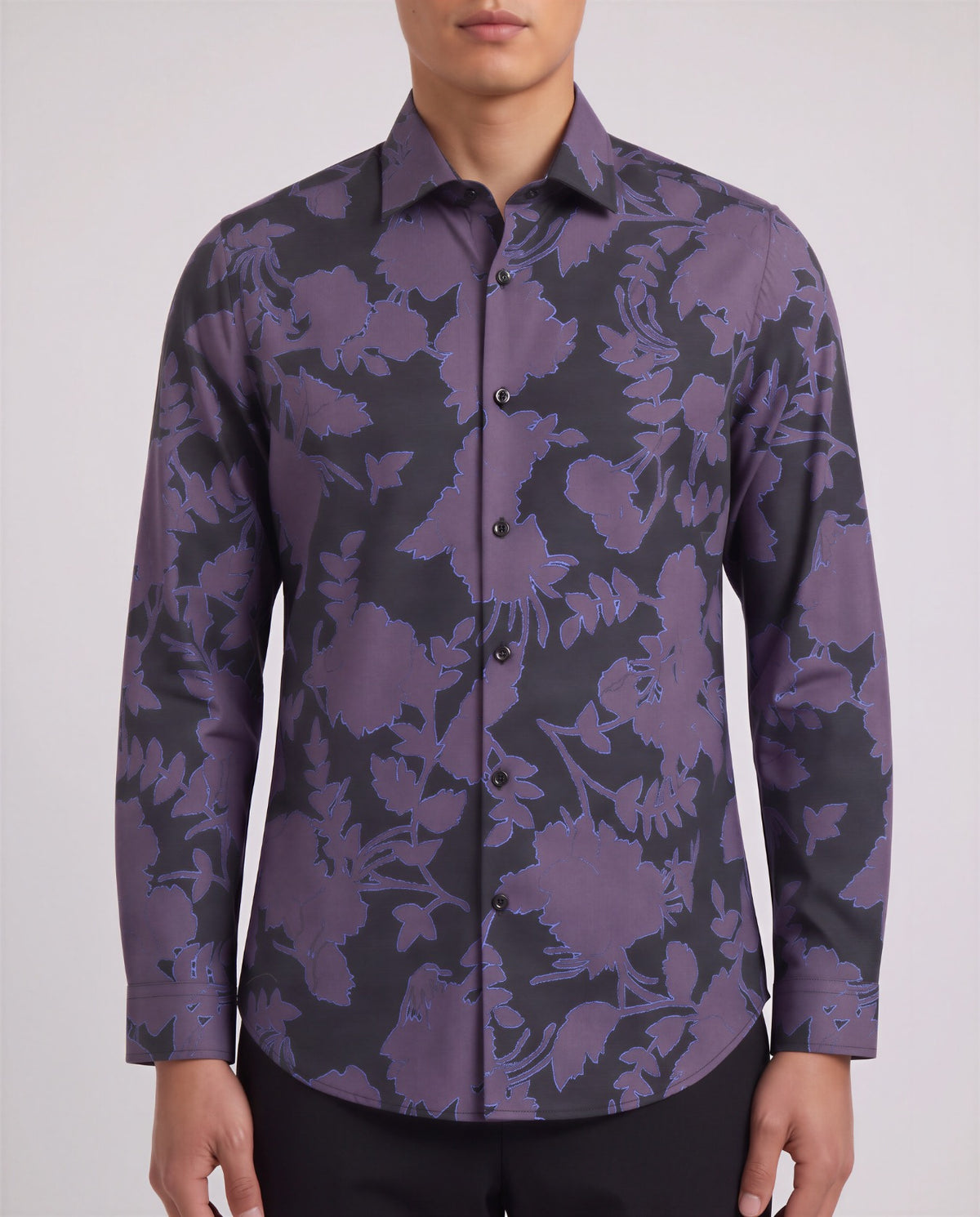 NORMAN GAAL FLORAL GRAPE MEN'S PRINTED COTTON LONG-SLEEVE SHIRT