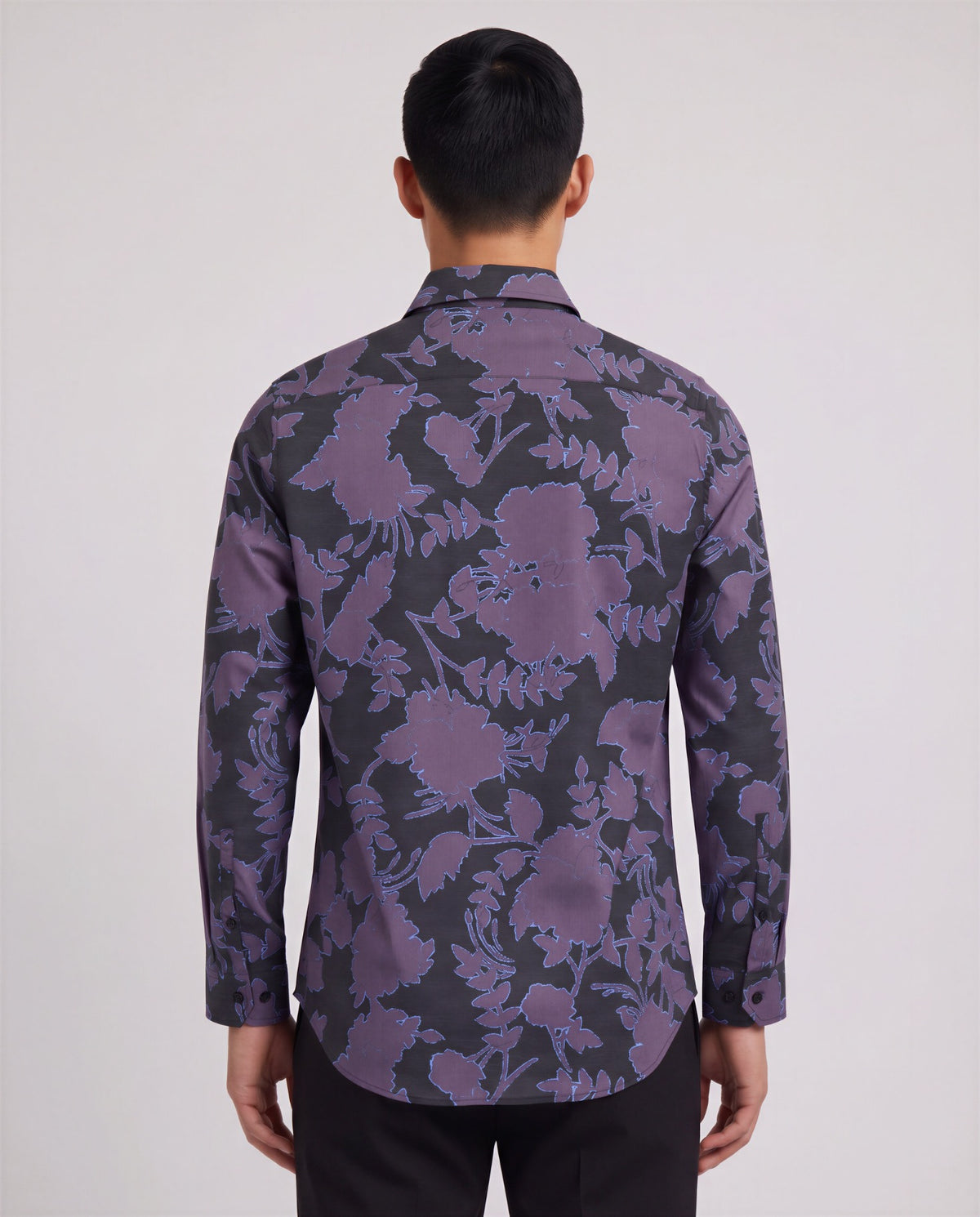 NORMAN GAAL FLORAL GRAPE MEN'S PRINTED COTTON LONG-SLEEVE SHIRT