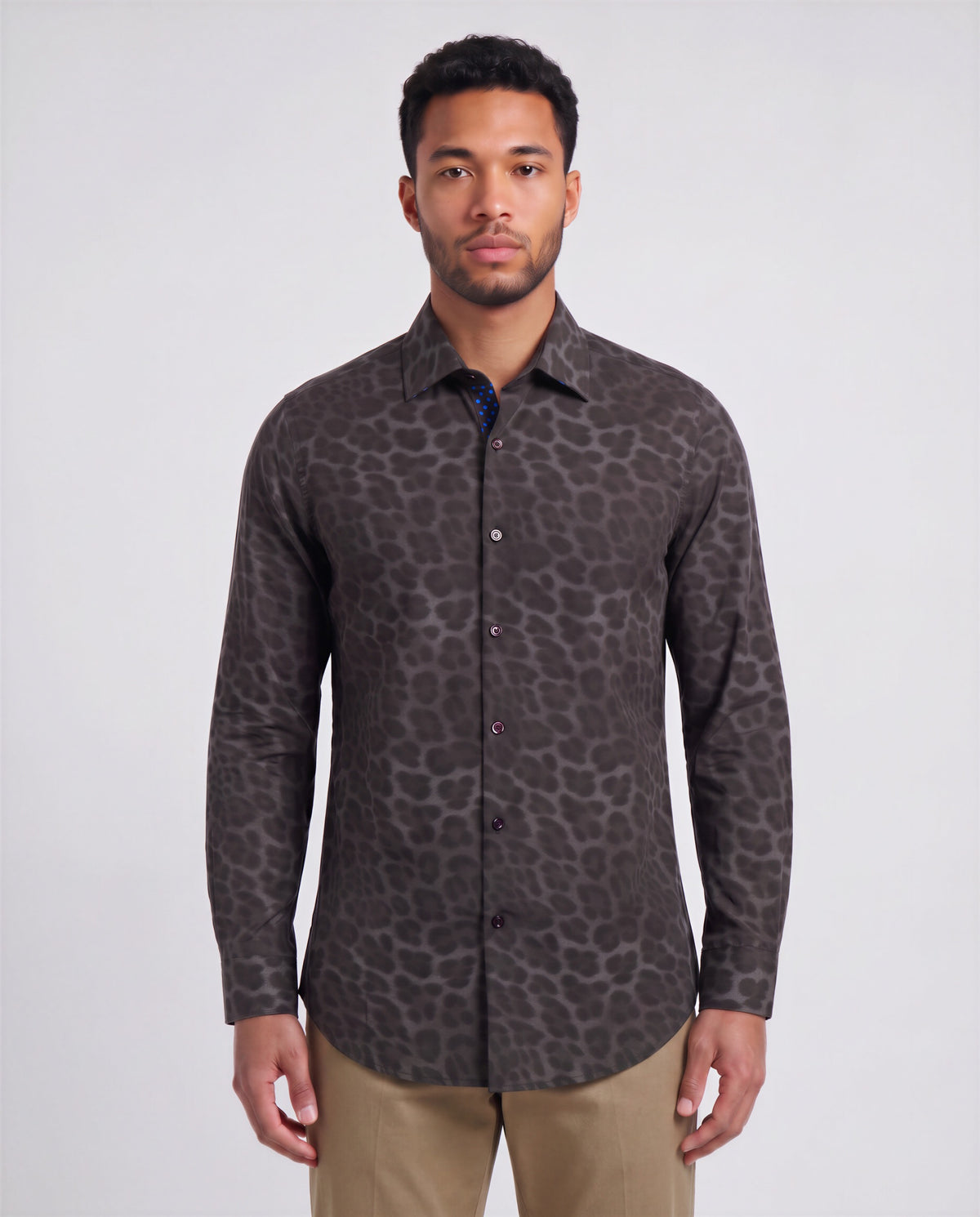 NORMAN LEOPARD BROWNIE MEN'S PRINTED COTTON LONG-SLEEVE SHIRT