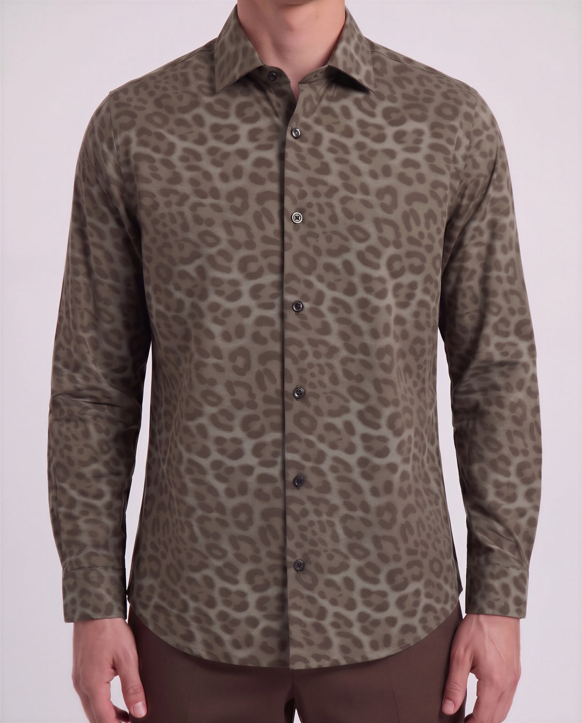 NORMAN LEOPARD SAGE MEN'S PRINTED COTTON LONG-SLEEVE SHIRT