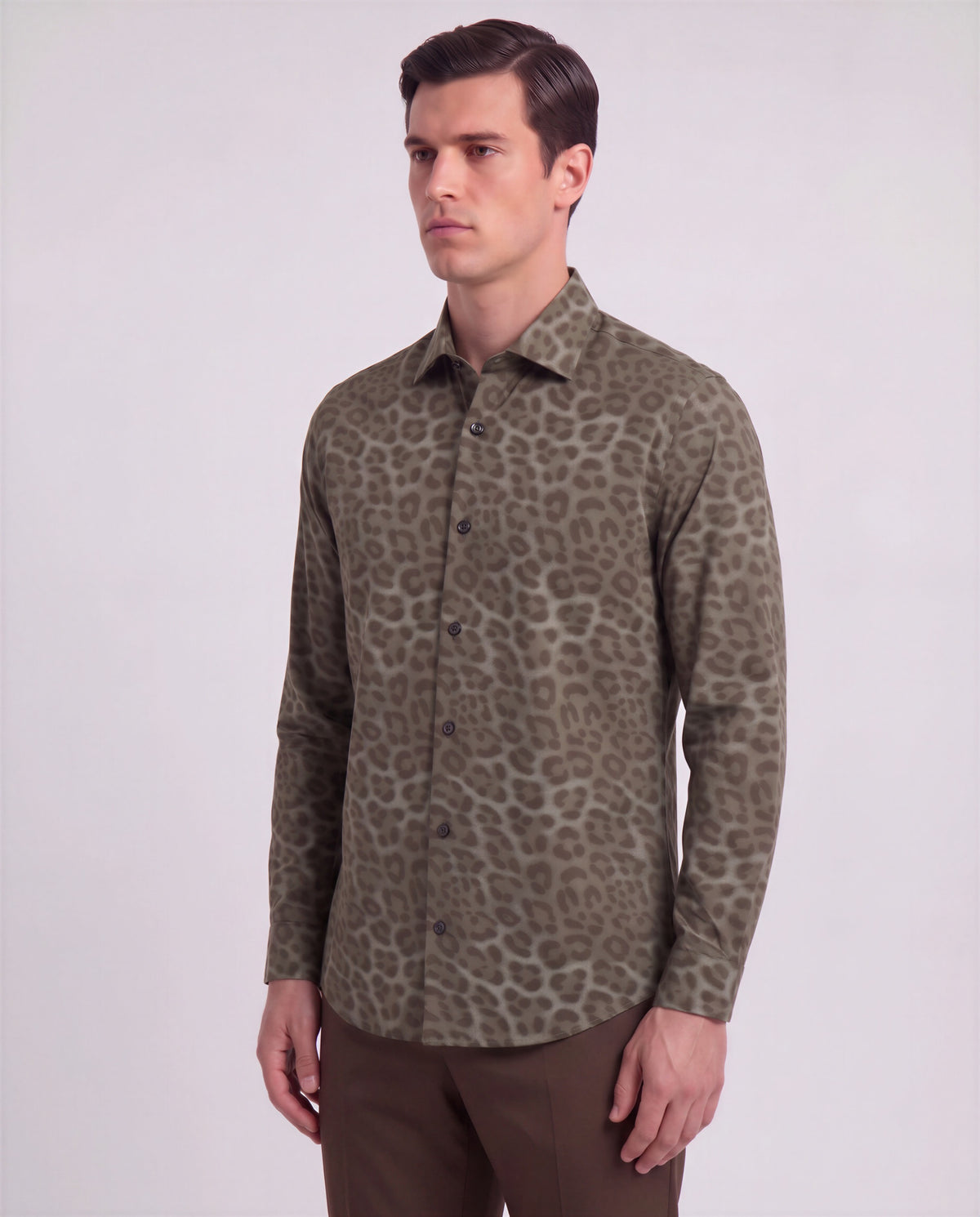NORMAN LEOPARD SAGE MEN'S PRINTED COTTON LONG-SLEEVE SHIRT
