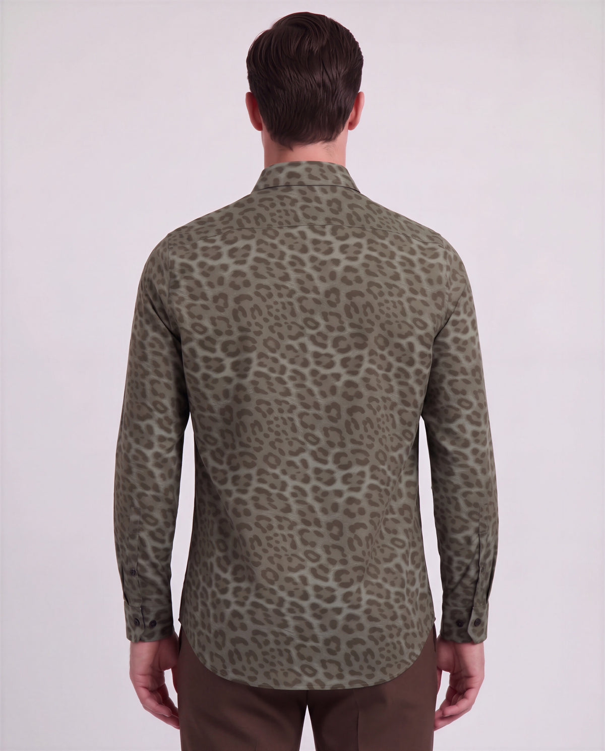 NORMAN LEOPARD SAGE MEN'S PRINTED COTTON LONG-SLEEVE SHIRT