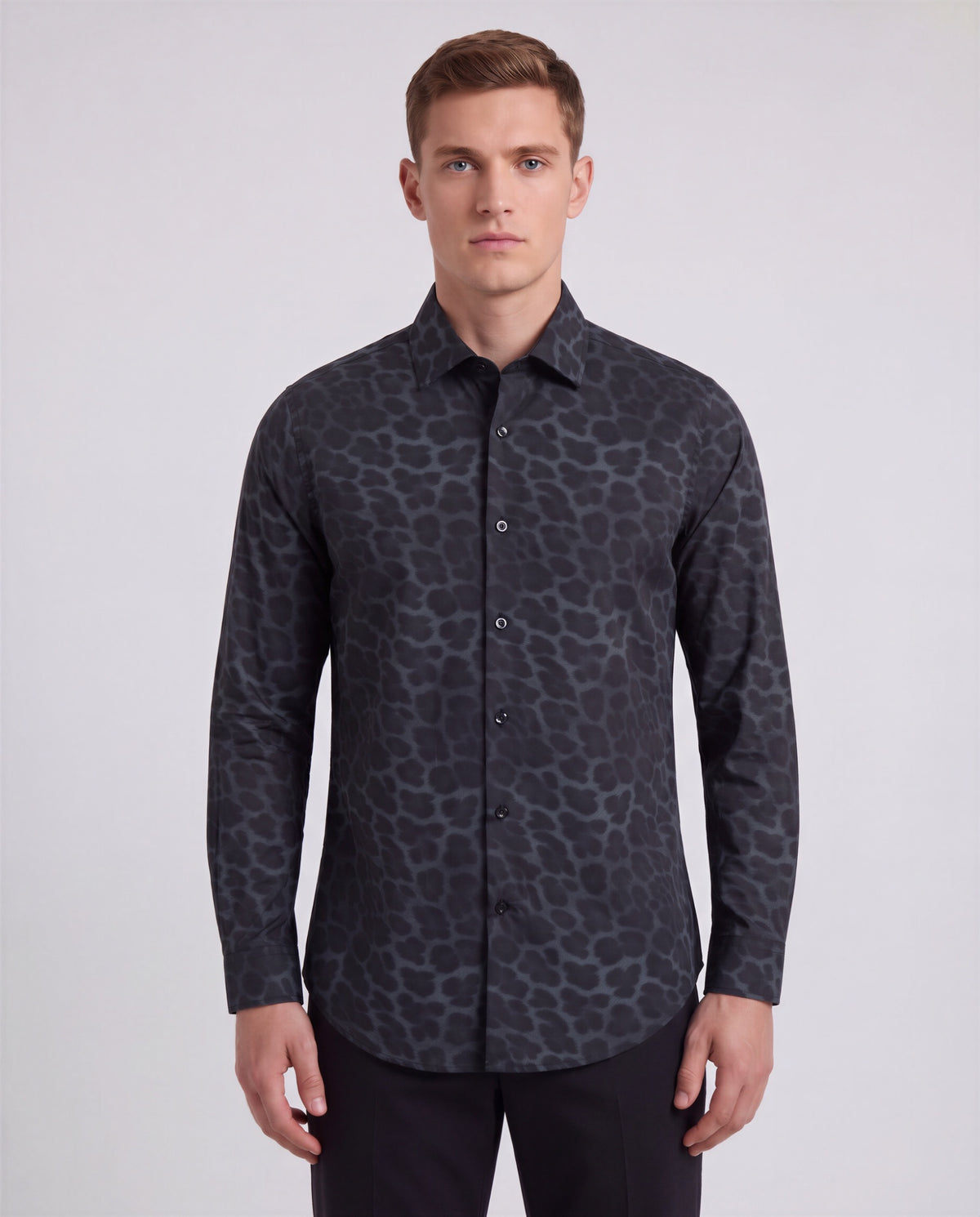 NORMAN LEOPARD SMOKE MEN'S PRINTED COTTON LONG-SLEEVE SHIRT