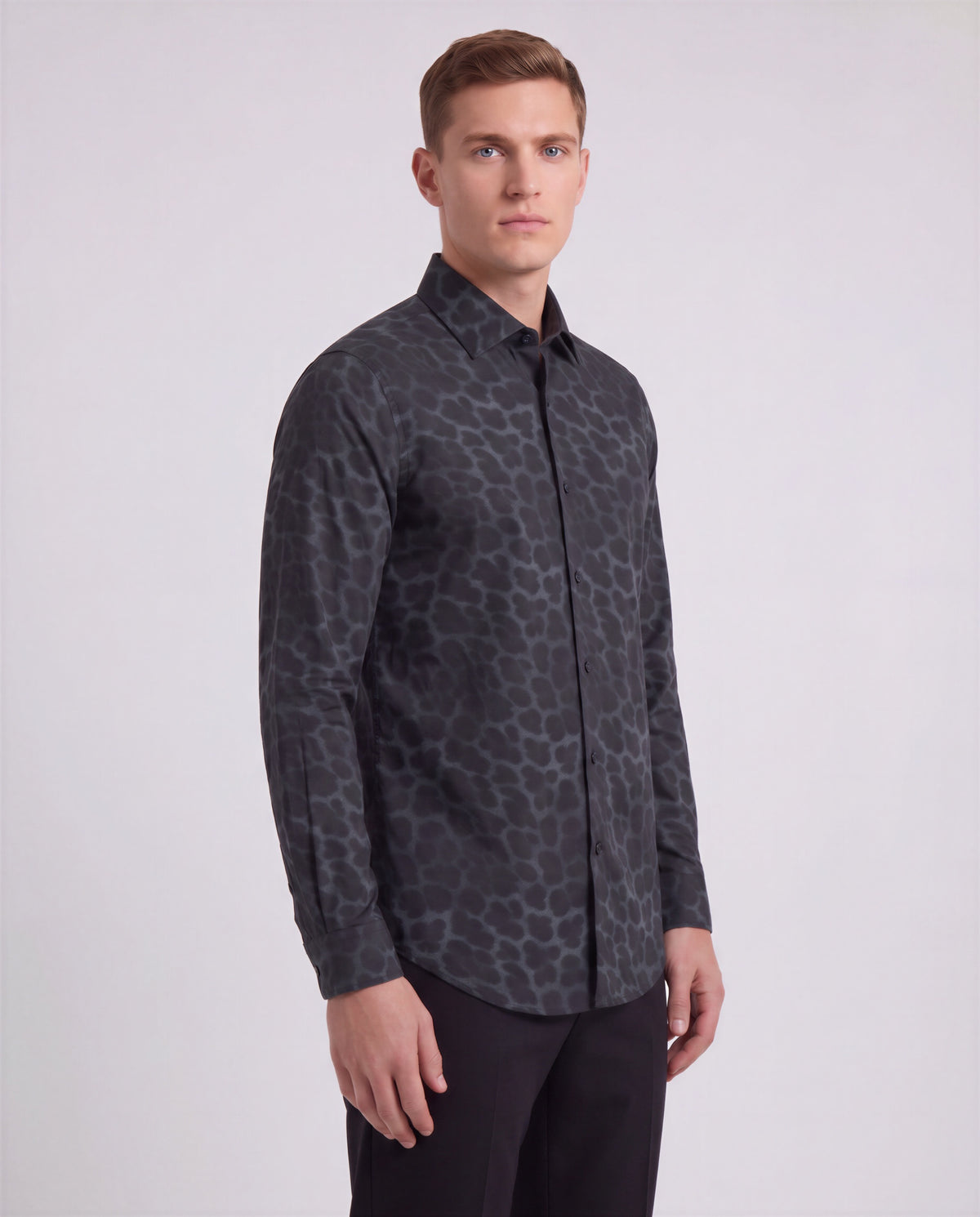 NORMAN LEOPARD SMOKE MEN'S PRINTED COTTON LONG-SLEEVE SHIRT