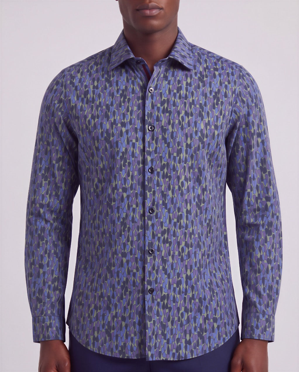 NORMAN SLALOM NAVY MEN'S PRINTED COTTON LONG-SLEEVE SHIRT
