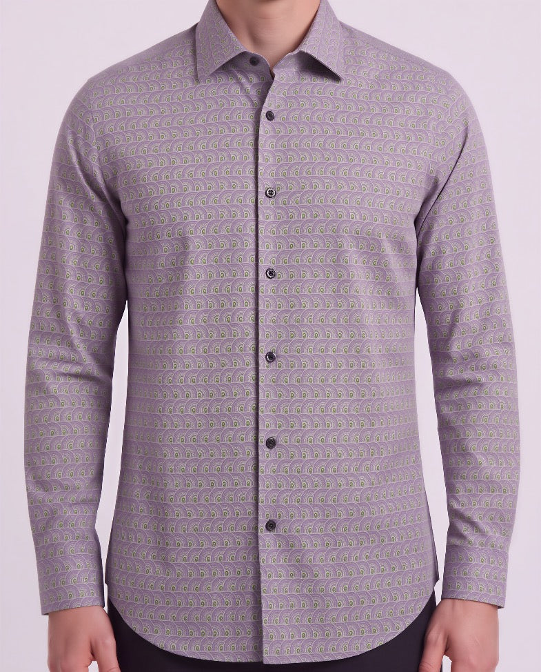 NORMAN TYROL ARCHES SAGE MEN'S PRINTED COTTON LONG-SLEEVE SHIRT