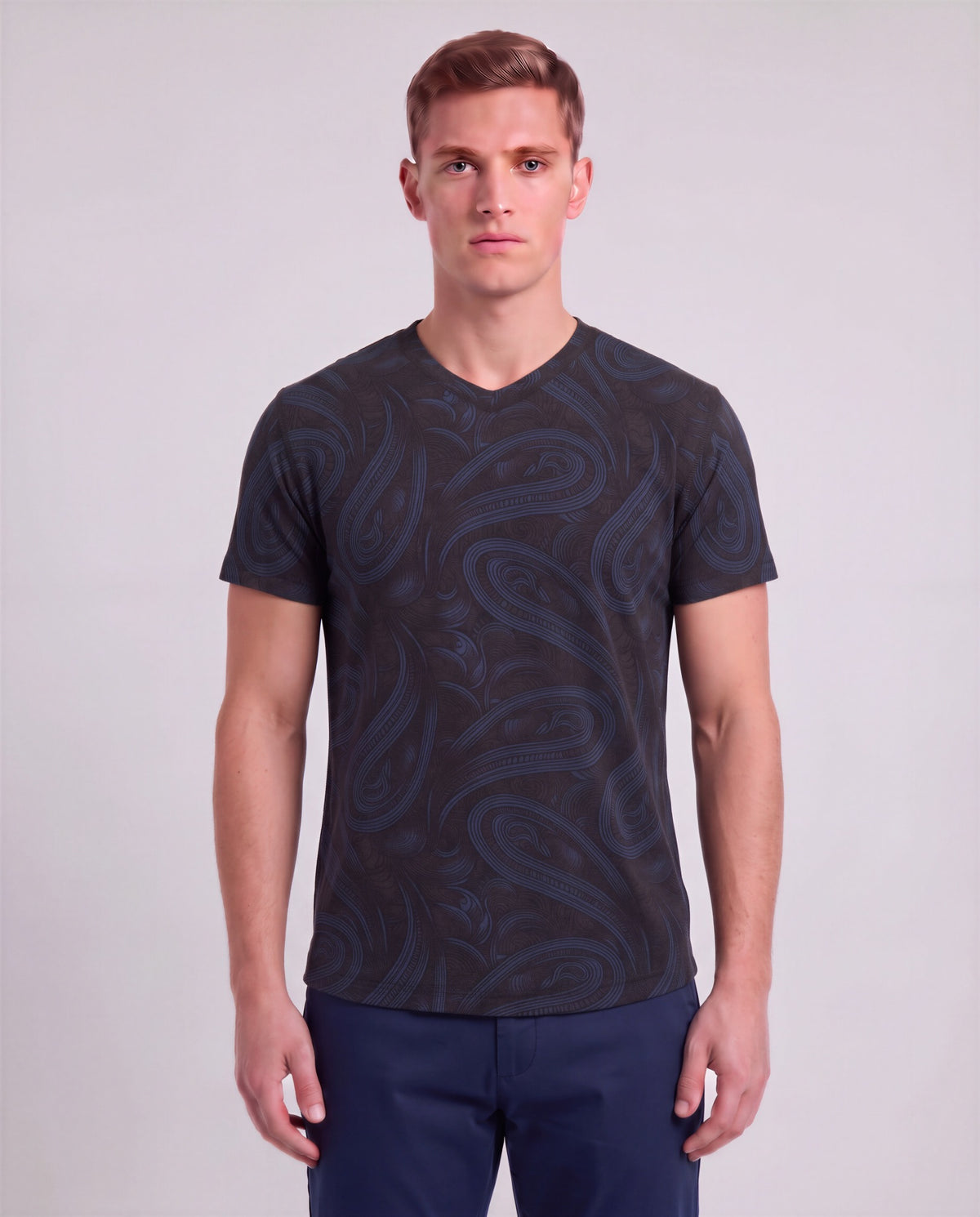 VICTOR PAISLEY BADALONA BROWNIE MEN'S EXTRA-FINE MERINO V-NECK TEE