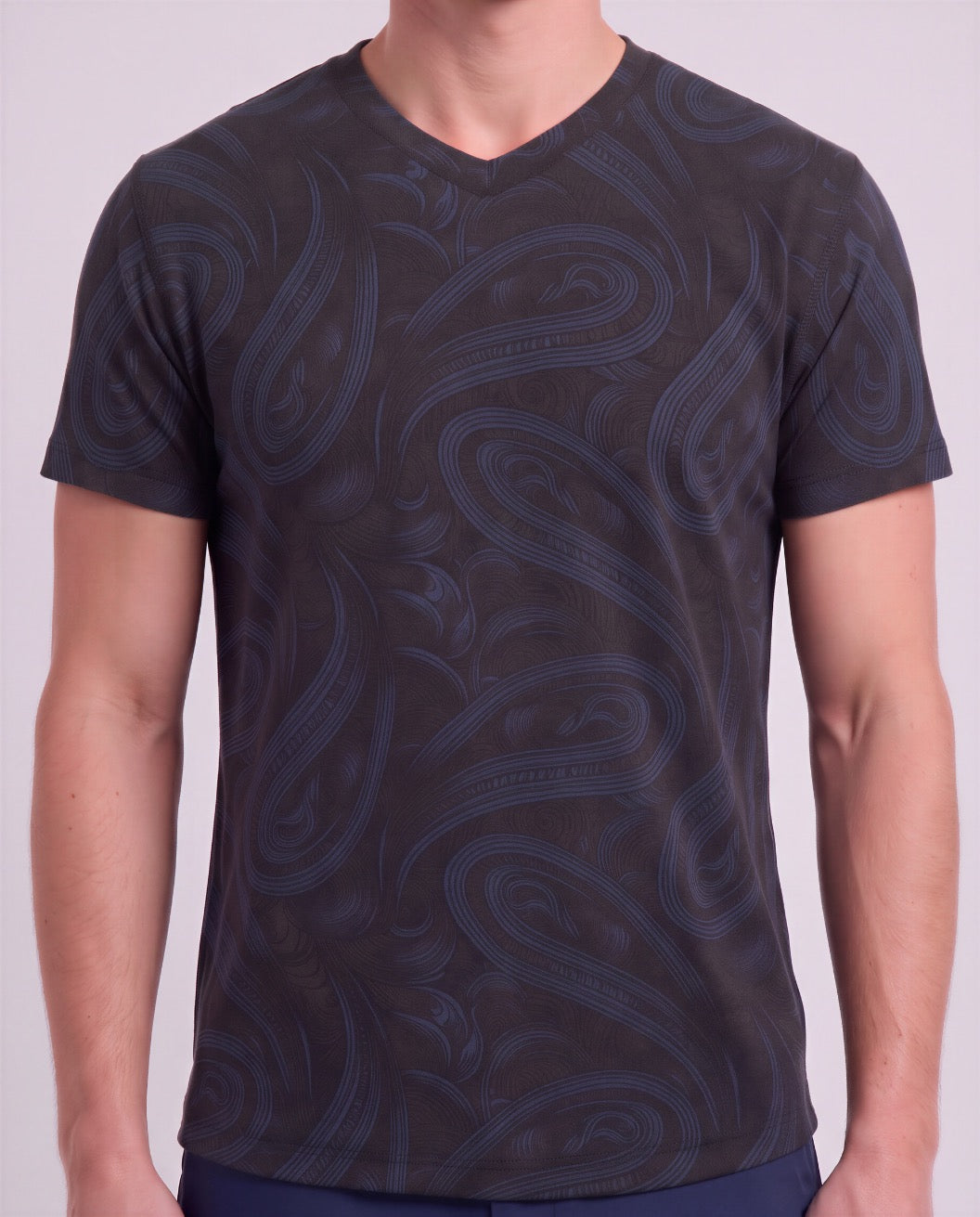 VICTOR PAISLEY BADALONA BROWNIE MEN'S EXTRA-FINE MERINO V-NECK TEE