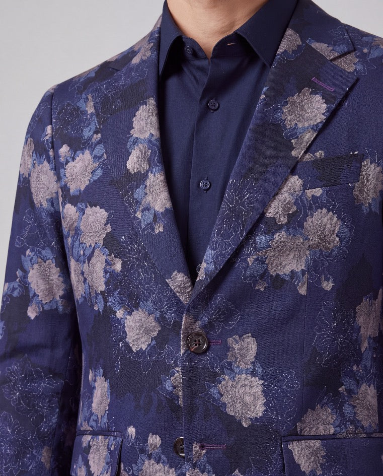 ADRIAN LANS FLORAL NAVY MEN'S STRETCH COTTON BLAZER