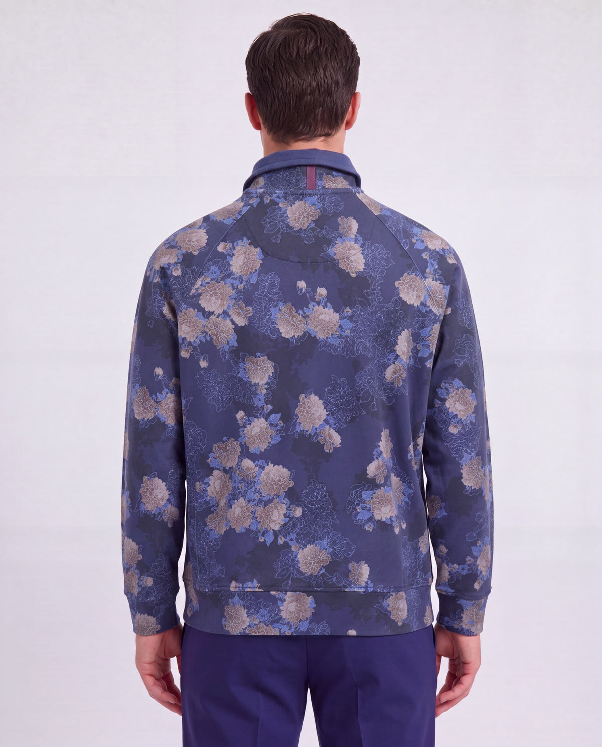 CRAIG LANS FLORAL NAVY MEN'S QUARTER-ZIP KNIT SWEATER