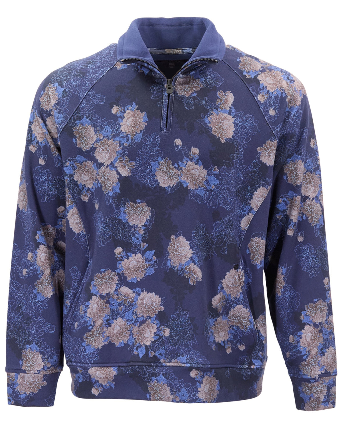 CRAIG LANS FLORAL NAVY MEN'S QUARTER-ZIP KNIT SWEATER